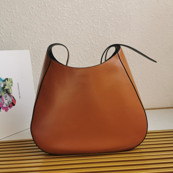 Pra*a large leather shoulder bag with topstitching