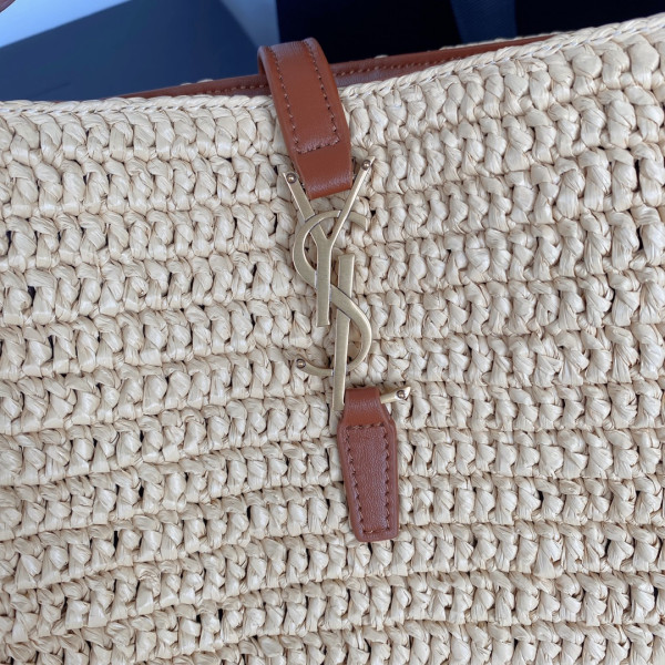 Y*L le 37 leather-trimmed raffia bucket bag-20*25*16cm