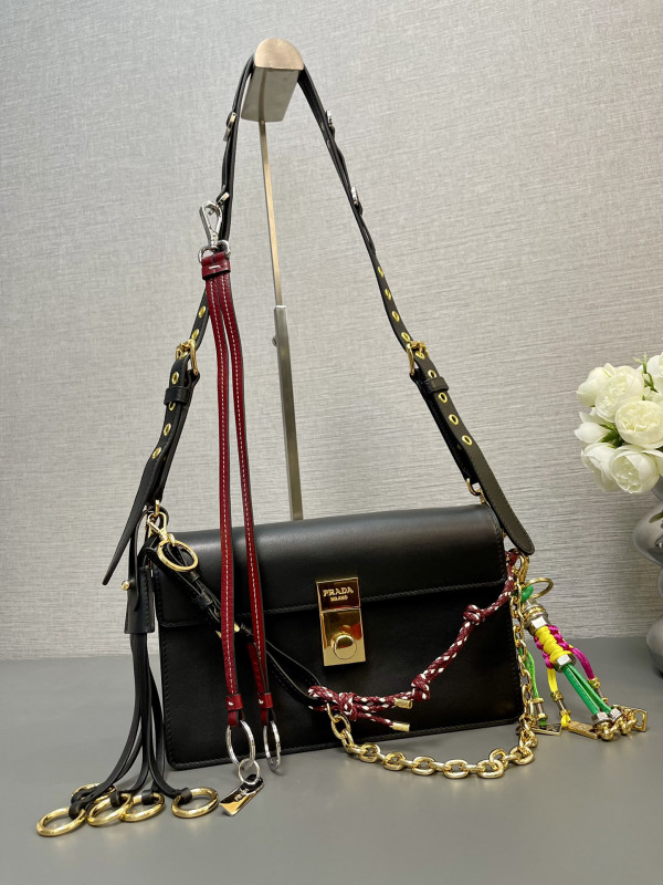 Pra*a soft sound small leather shoulder bag with charms