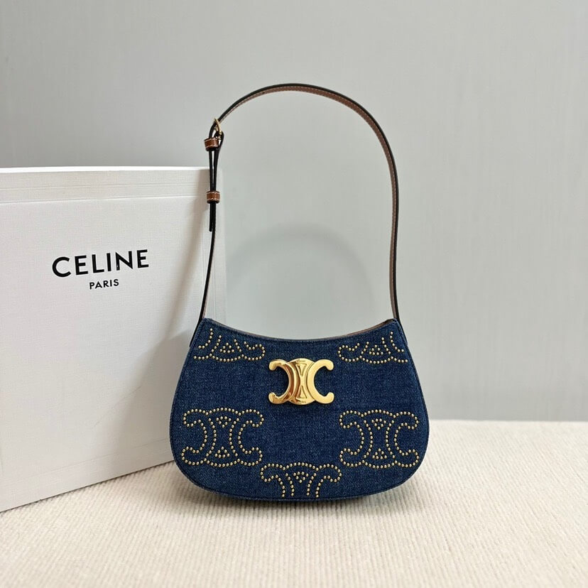 Ce**e tilly triomphe medium bag in studded denim and calfskin