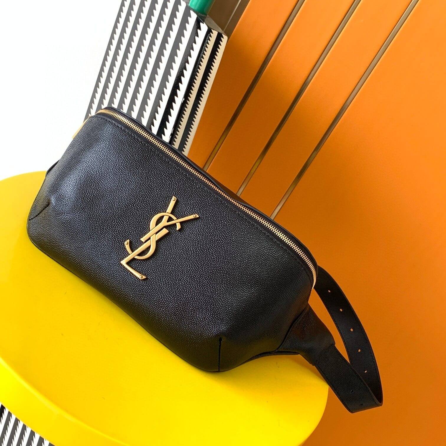 YSL CASSANDRE CLASSIC belt bag in grain de poudre embossed leather