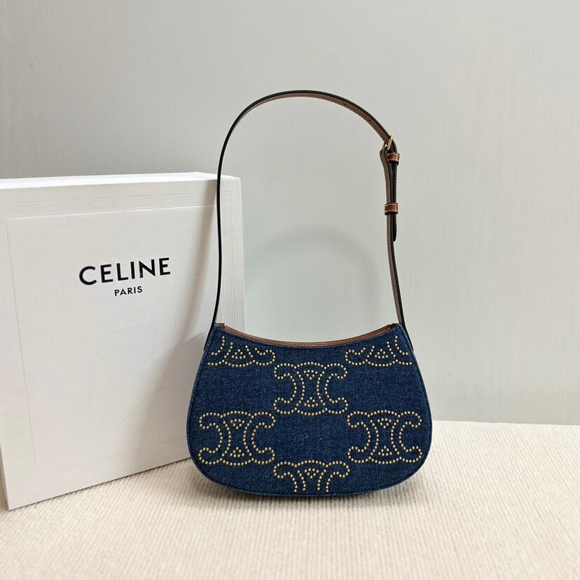 Ce**e tilly triomphe medium bag in studded denim and calfskin