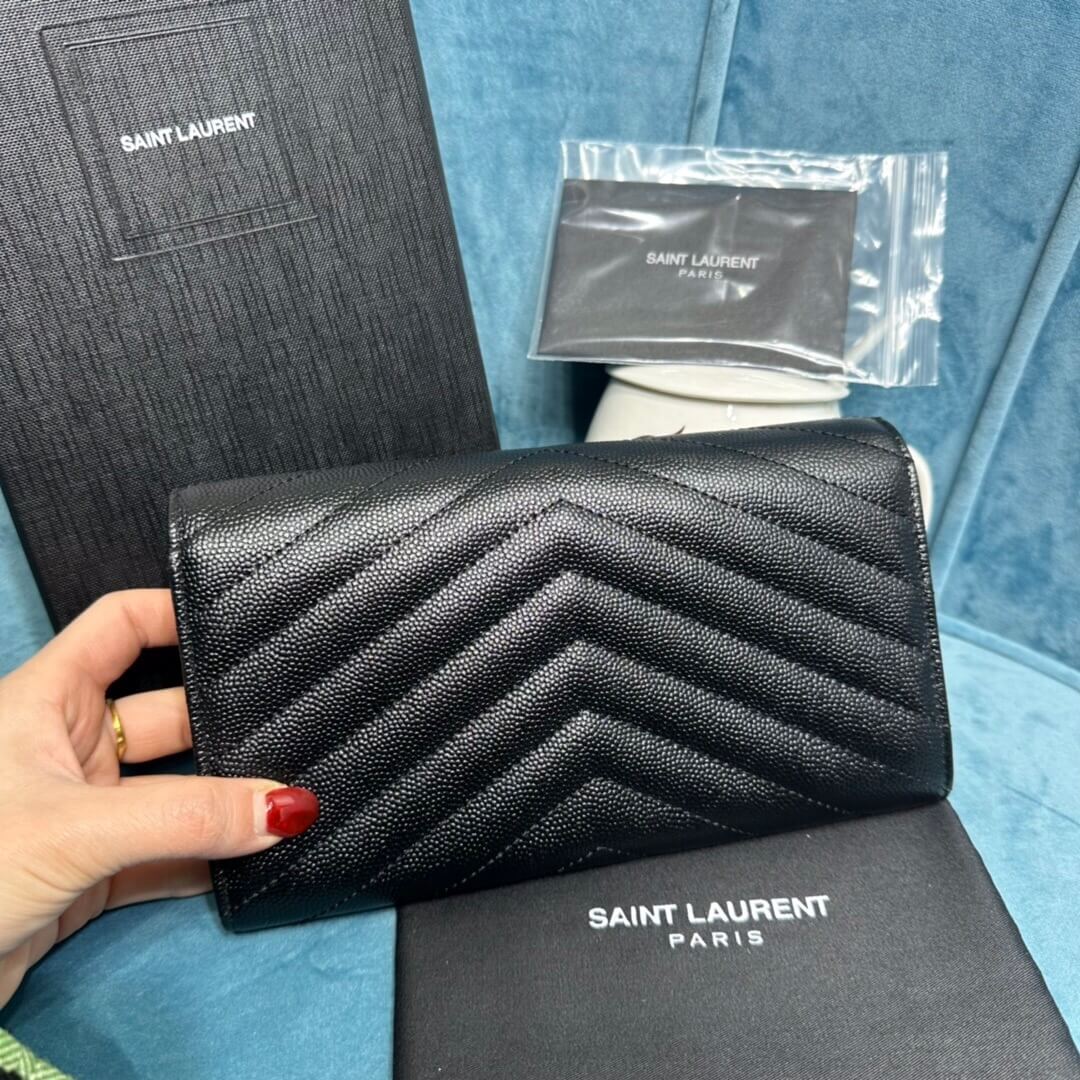 YSL CASSANDRE MATELASSÉ LARGE FLAP WALLET IN GRAIN DE POUDRE LEATHER