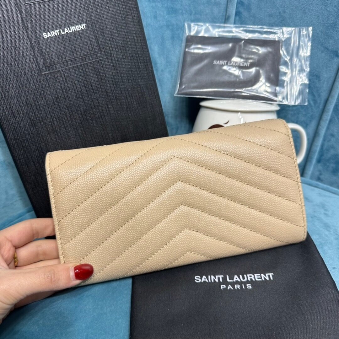 YSL CASSANDRE MATELASSÉ LARGE FLAP WALLET IN GRAIN DE POUDRE LEATHER
