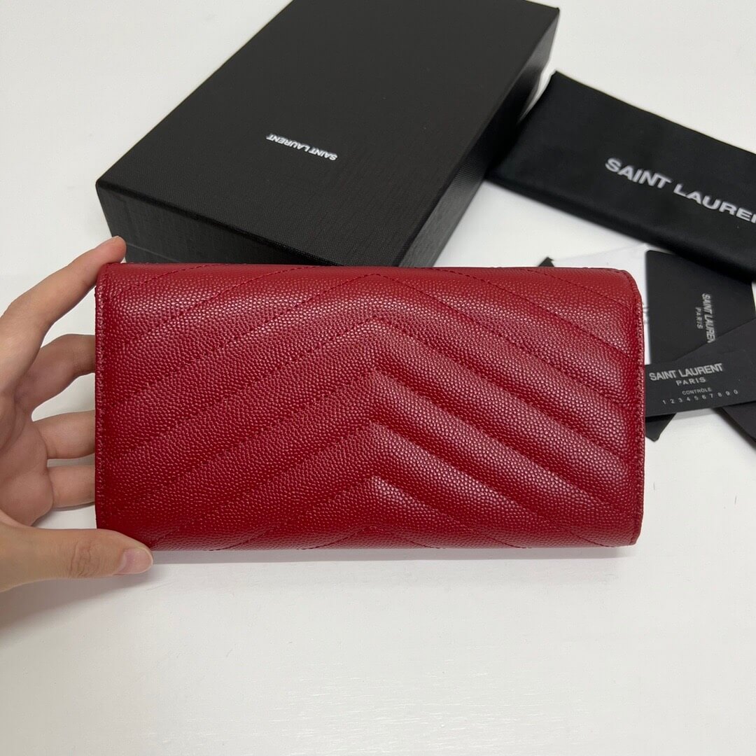 YSL CASSANDRE MATELASSÉ LARGE FLAP WALLET IN GRAIN DE POUDRE LEATHER