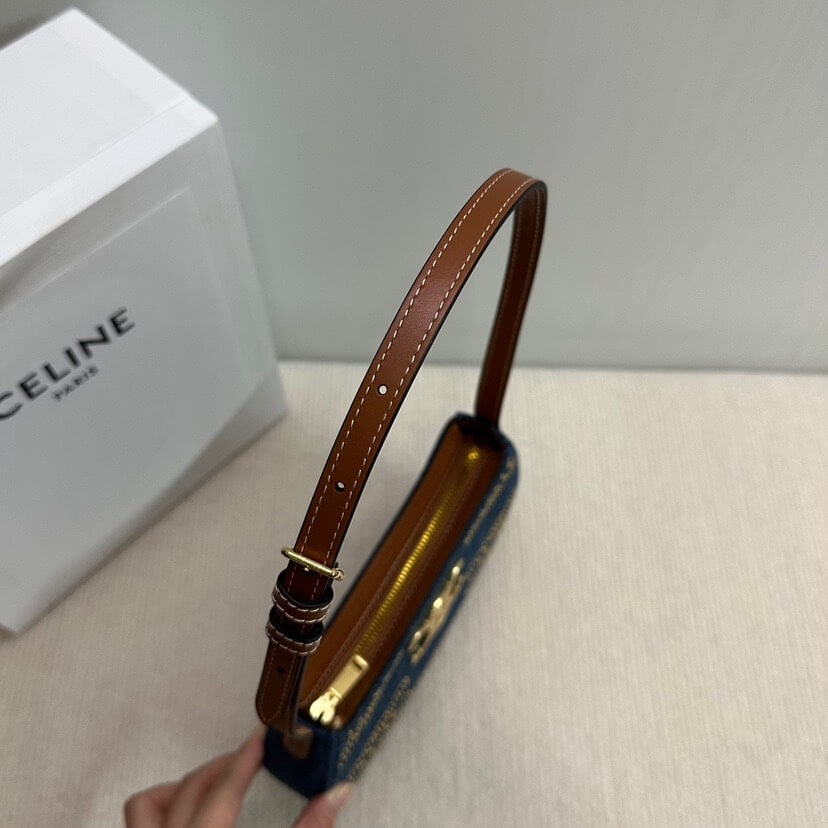 Ce**e tilly triomphe medium bag in studded denim and calfskin