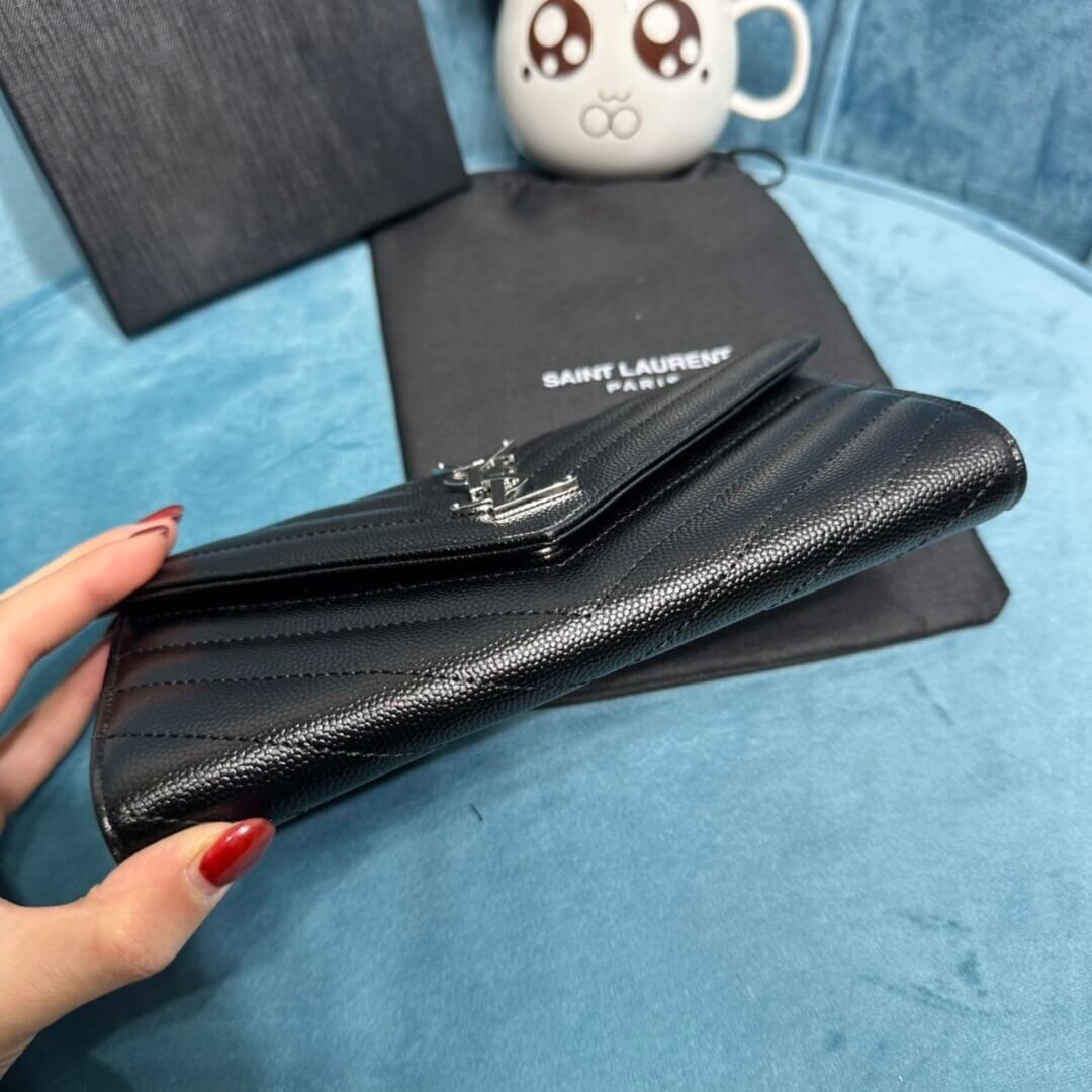 YSL CASSANDRE MATELASSÉ LARGE FLAP WALLET IN GRAIN DE POUDRE LEATHER