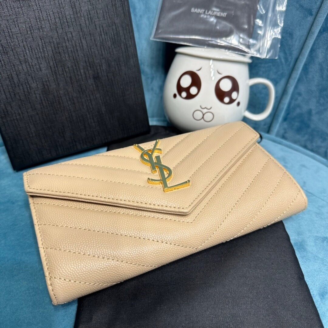 YSL CASSANDRE MATELASSÉ LARGE FLAP WALLET IN GRAIN DE POUDRE LEATHER