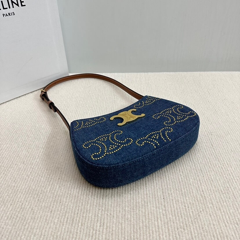 Ce**e tilly triomphe medium bag in studded denim and calfskin
