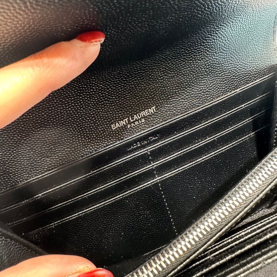 YSL CASSANDRE MATELASSÉ LARGE FLAP WALLET IN GRAIN DE POUDRE LEATHER