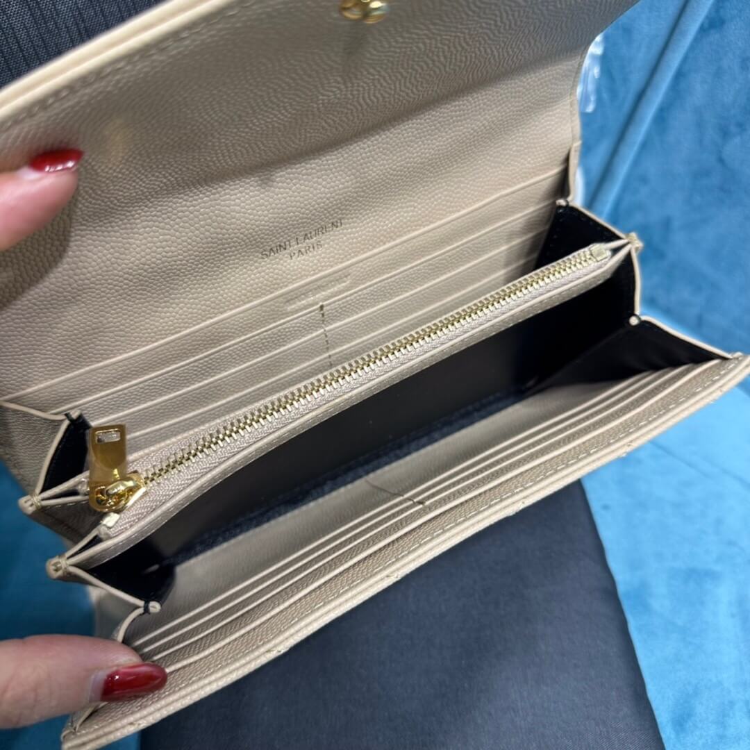YSL CASSANDRE MATELASSÉ LARGE FLAP WALLET IN GRAIN DE POUDRE LEATHER
