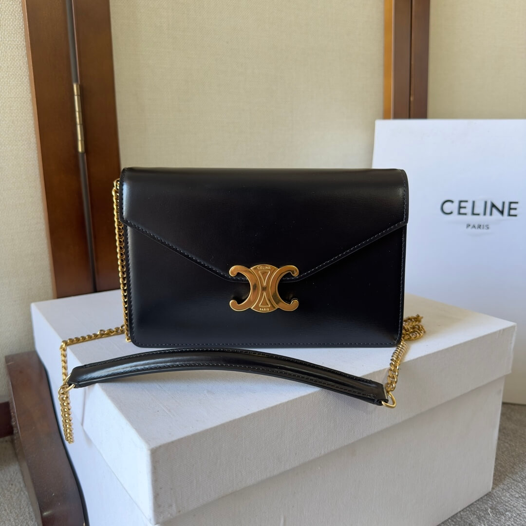 Ce**e margo shiny calfskin leather chain wallet