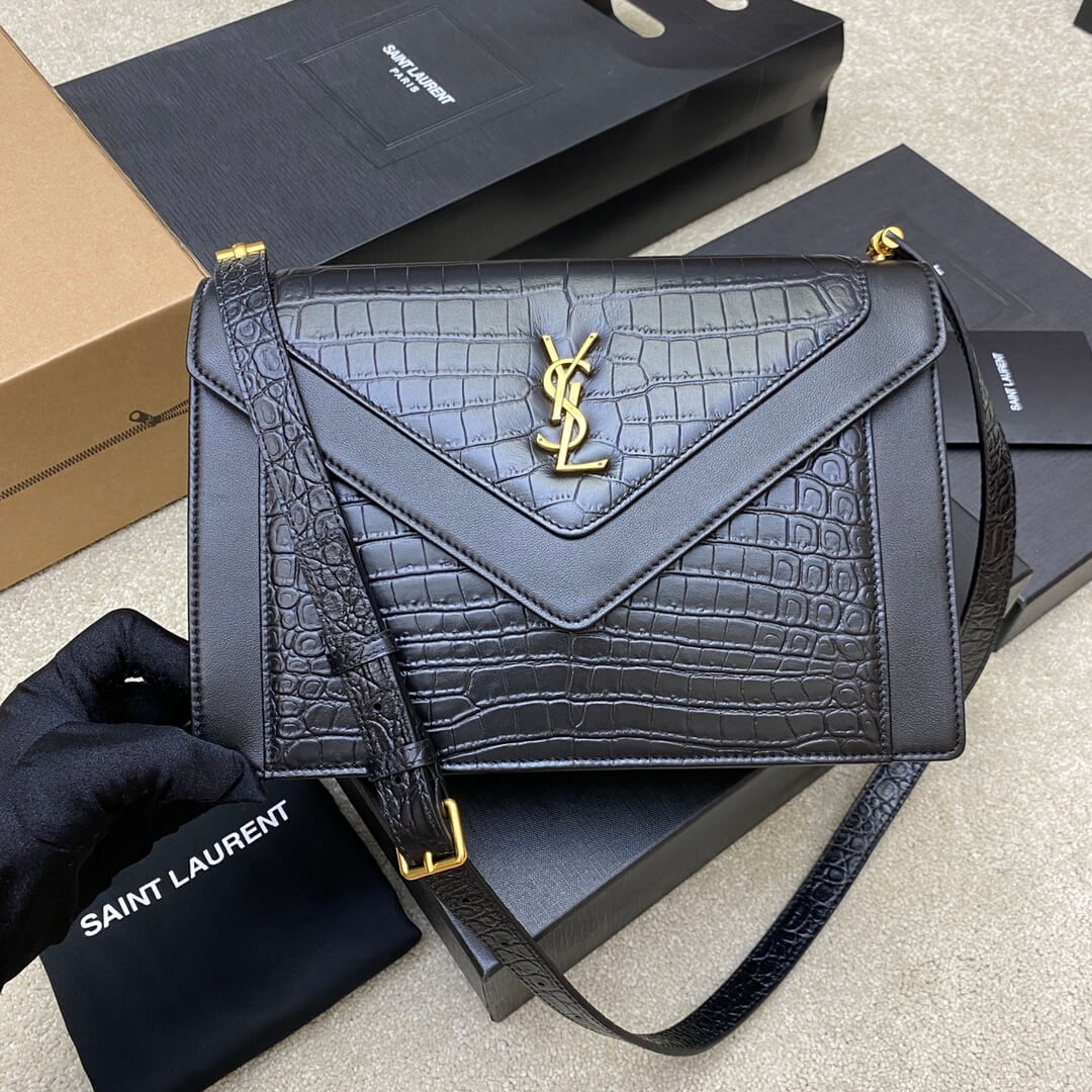 YSL Crocodile Embossed Gaby Satchel