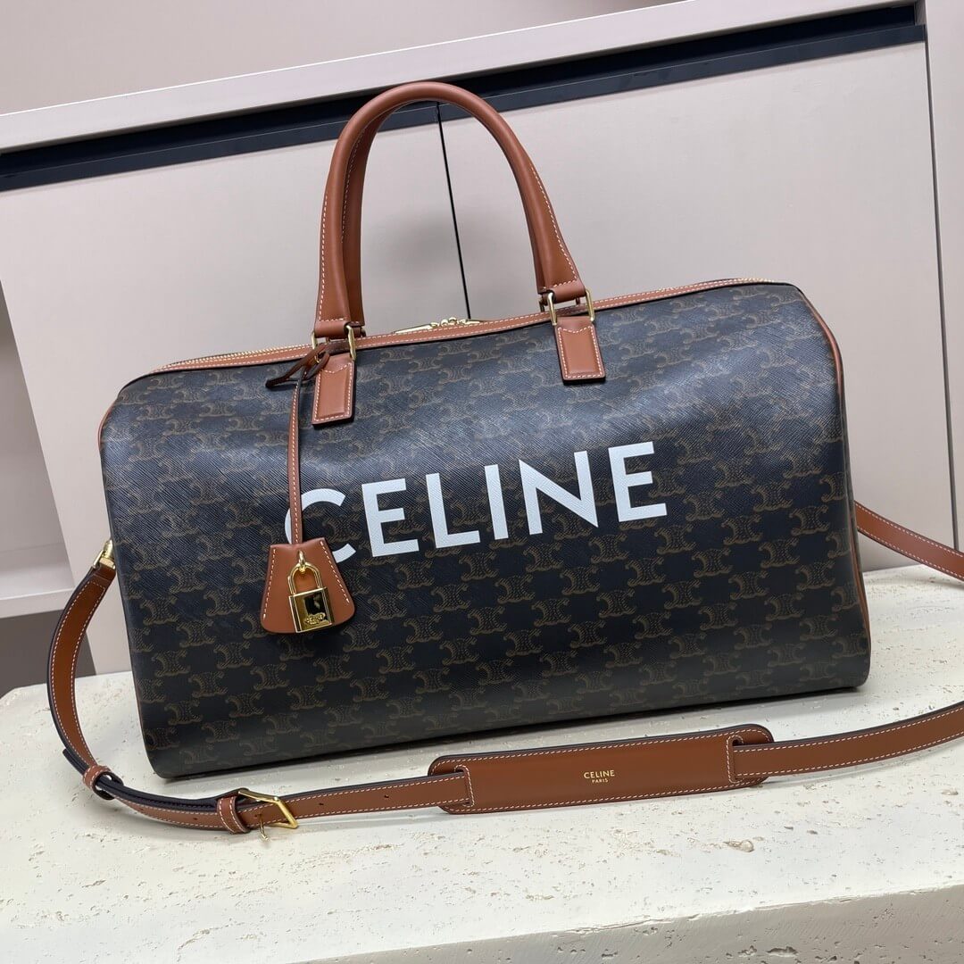 Ce**e medium duffle bag in logo-print calfskin