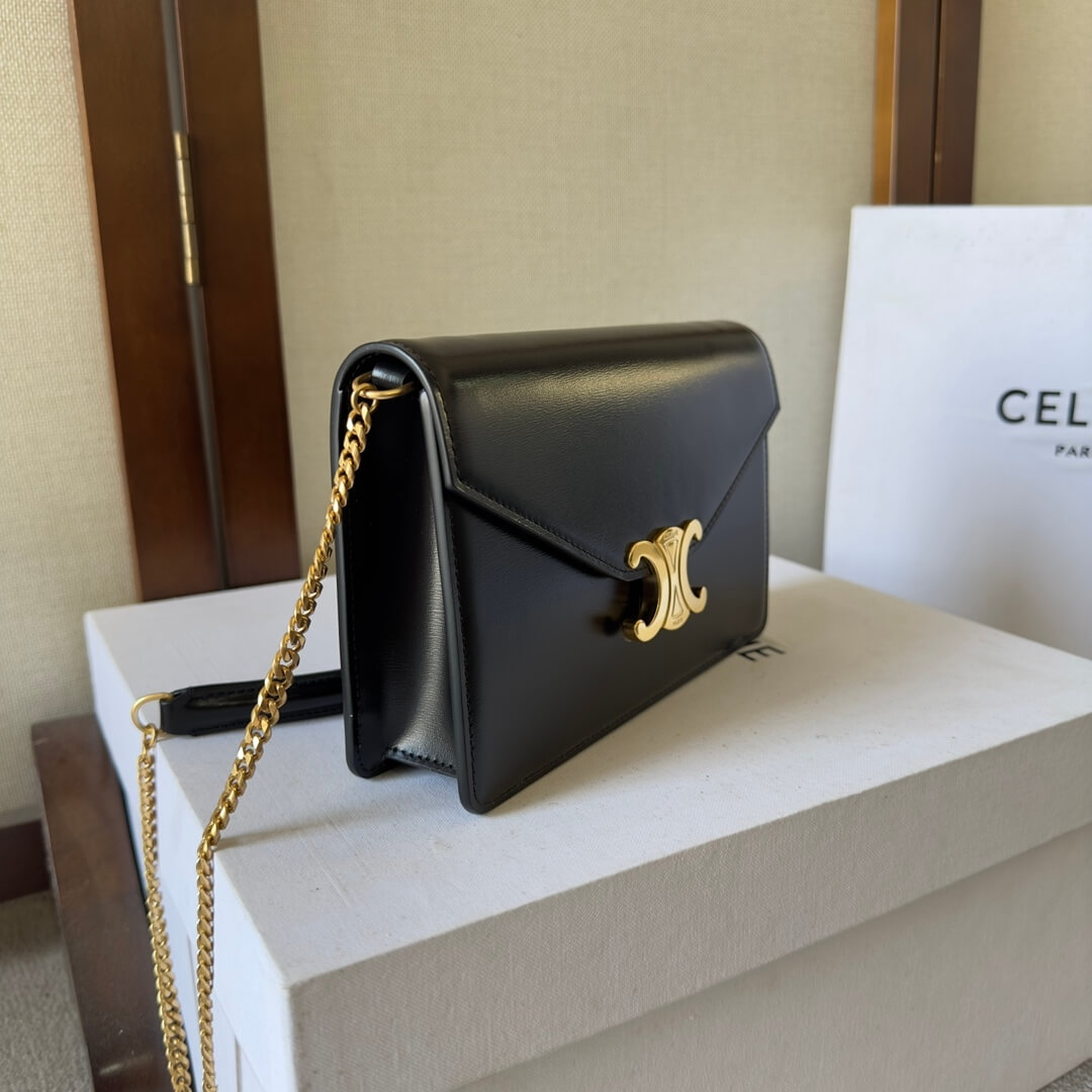Ce**e margo shiny calfskin leather chain wallet