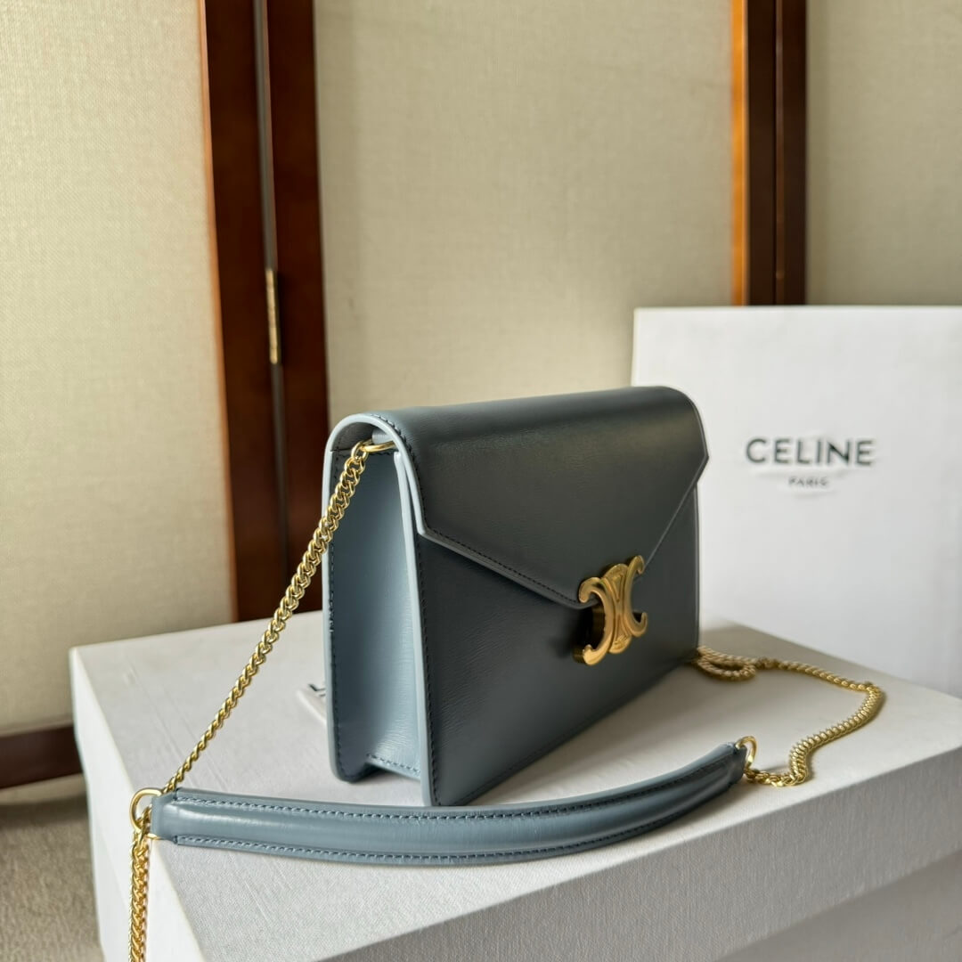Ce**e margo shiny calfskin leather chain wallet
