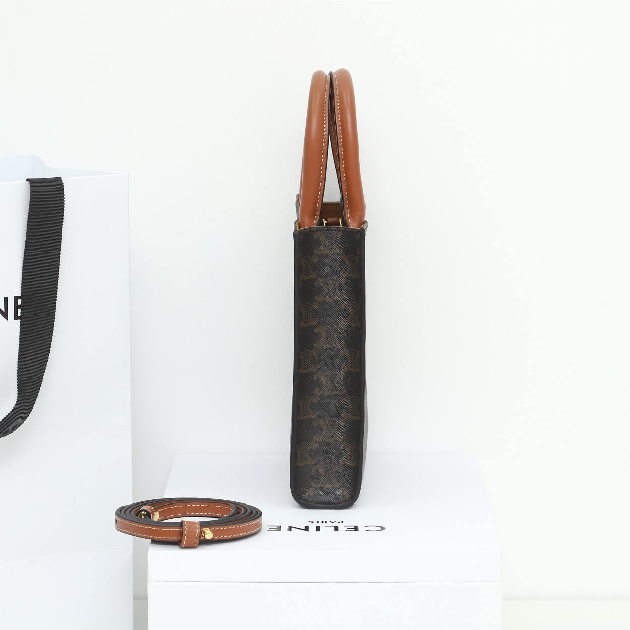 Ce**e mini vertical cabas bag in calfskin leather with logo and Ce**e print