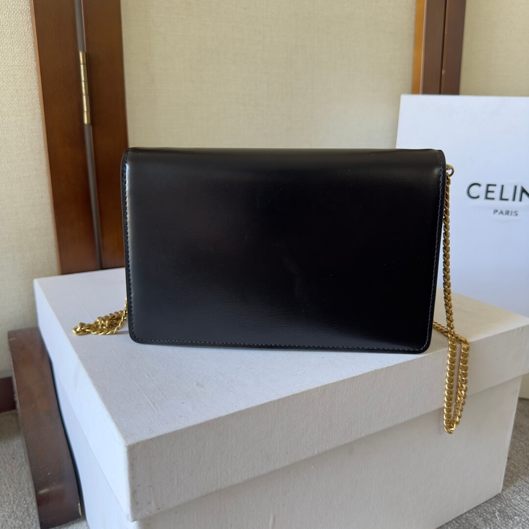 Ce**e margo shiny calfskin leather chain wallet