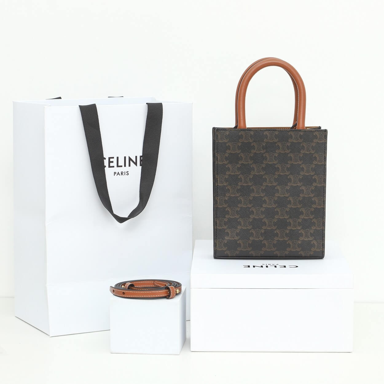 Ce**e mini vertical cabas bag in calfskin leather with logo and Ce**e print