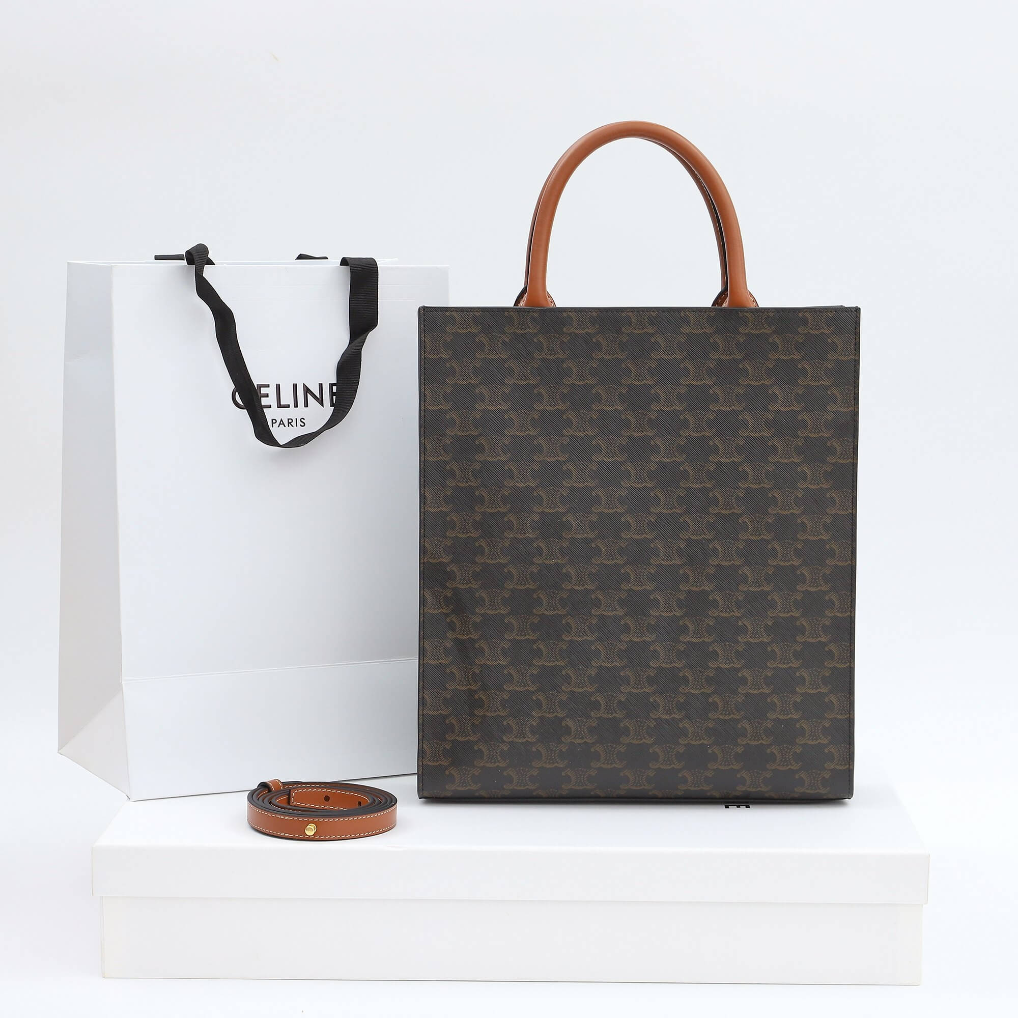 Ce**e vertical cabas bag in calfskin with logo print and Ce**e print