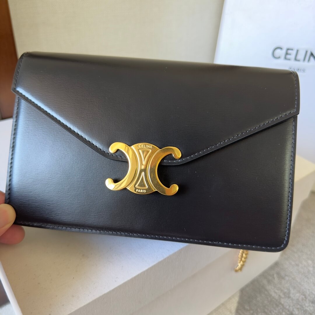 Ce**e margo shiny calfskin leather chain wallet
