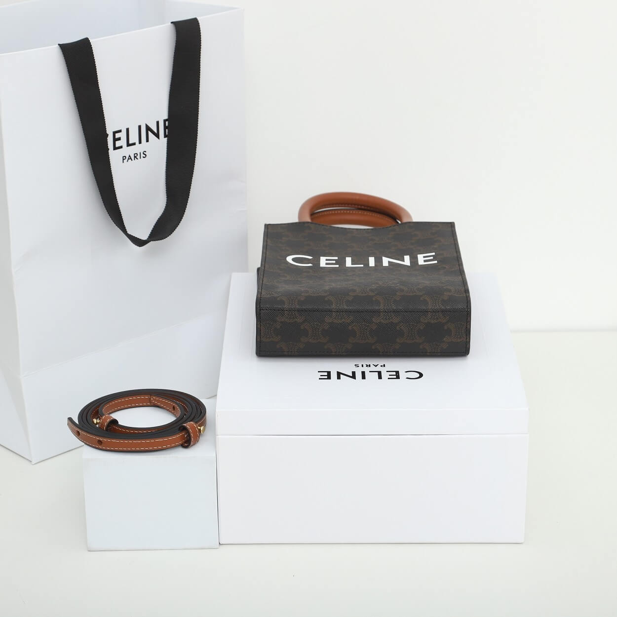 Ce**e mini vertical cabas bag in calfskin leather with logo and Ce**e print