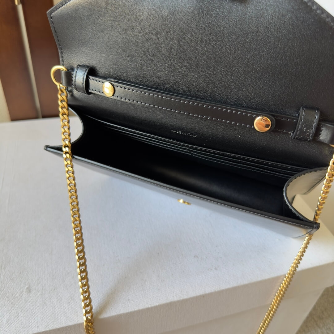 Ce**e margo shiny calfskin leather chain wallet