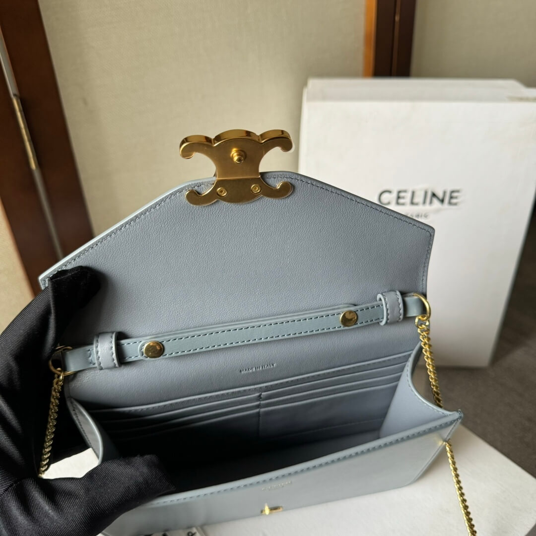 Ce**e margo shiny calfskin leather chain wallet
