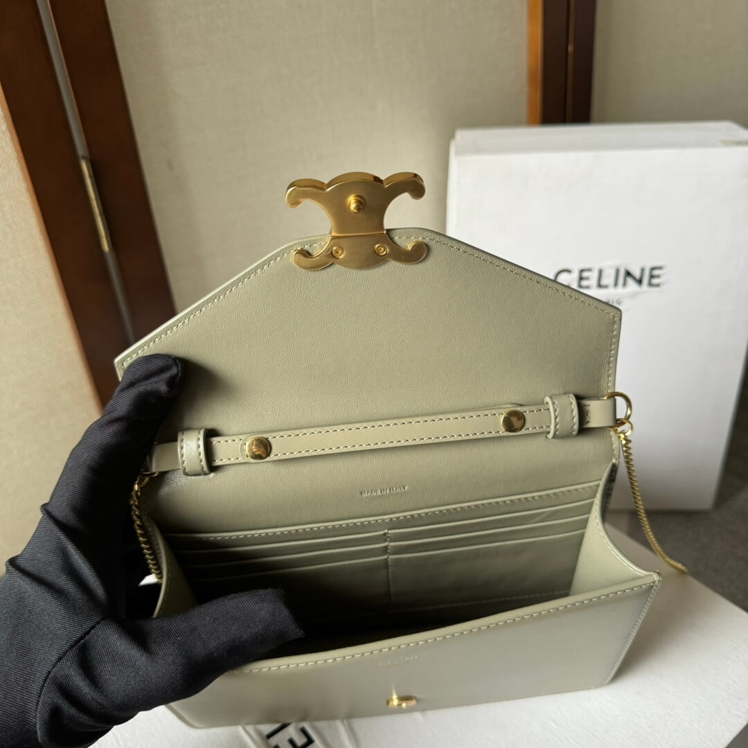 Ce**e margo shiny calfskin leather chain wallet