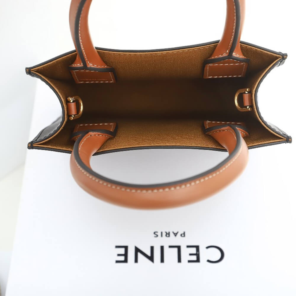 Ce**e mini vertical cabas bag in calfskin leather with logo and Ce**e print